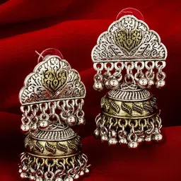 aadita Silver-Toned Contemporary German Silver Jhumkas-picture-30