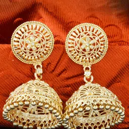 MEENAZ Gold-Plated Dome Shaped Jhumkas Earrings image 1