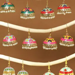 OOMPH Set Of 6 Dome Shaped Meenakari Jhumkas Earrings-picture-10
