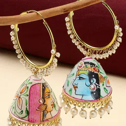 OOMPH Radha Krishna Design Dome Shaped Beaded Jhumkas-picture-19
