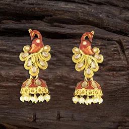 Adwitiya Collection 24CT Gold-Plated Stone-Studded & Beaded Dome Shaped Jhumkas-image-98