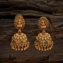 Kushal's Fashion Jewellery Gold-Plated Stone-Studded Dome Shaped Antique Jhumkas image 1