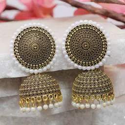Crunchy Fashion Gold Plated Dome Shaped Jhumkas Earrings-picture-34