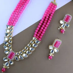 I Jewels Women Gold-Plated Stone-Studded & Beaded Jewellery Se-image-47