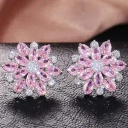 Jewels Galaxy Silver-Plated American Diamond Studded Floral Studs Earrings-picture-18