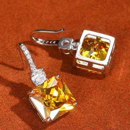 Designs & You Silver Plated American Diamond Studded Square Shaped Drop Earrings-picture-10
