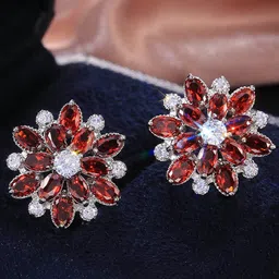 Jewels Galaxy Silver-Plated American Diamond Studded Floral Studs Earrings-picture-41