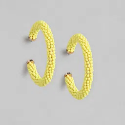RICHEERA Yellow Beaded Circular Half Hoop Earrings-picture-41