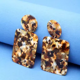 Madame Orange & Black Square Rose Gold Plated Drop Earrings-picture-37