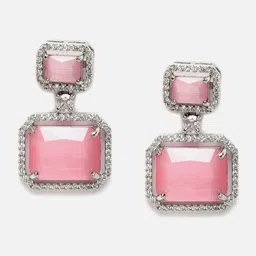 Aazeen Rhodium-Plated American Diamond Studded Square Drop Earrings-picture-58