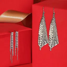 AMI Set Of 2 Stone Studded Geometric Drop Earrings-picture-36