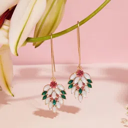 AMI Gold-Plated Stone-Studded Contemporary Drop Earrings-image-42