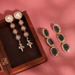 SOHI Set of 2 Gold Plated Contemporary Drop Earrings-picture-27