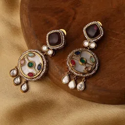 VENI 18K Gold-Plated Artificial Stones Contemporary Shaped Drop Earrings-picture-48