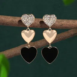 AMI Gold-Plated Austrian Diamonds Studded Enamel Heart Shaped Drop Earrings-picture-34