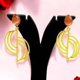 TISHUL JEWELS Gold-Plated Artificial Beaded Contemporary Drop Earrings-picture-19
