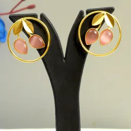 TISHUL JEWELS Gold-Plated Artificial Stones Studded Contemporary Drop Earrings-picture-15