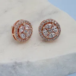 RITU SINGH Rose Gold Plated American Diamond Circular Studs image 1