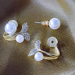 CareDone Gold Toned Contemporary Pearls Studs Earrings image 1