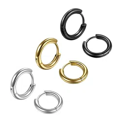 KARISHMA KREATIONS Unisex Set Of 3 Stainless Steel Circular Shaped Hoop Earrings-picture-20