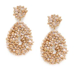 Blisscovered White & Gold-Toned Tear Drop Shaped Pearls Studded Drop Earrings image 1