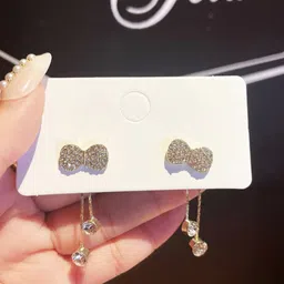 Celestique Gold-Plated Stone Studded Contemporary Drop Earrings-picture-14