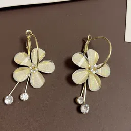 Celestique Floral Shaped Stone Studded Hoop Earrings-image-0