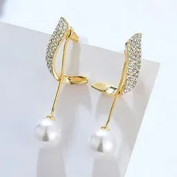 Celestique Gold-Plated Contemporary Pearls Drop Earrings-image-23