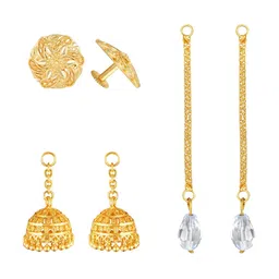 Vighnaharta Set Of 3 Gold-Plated Artificial Stones Studded & Beads Beaded Drop Earrings-picture-16