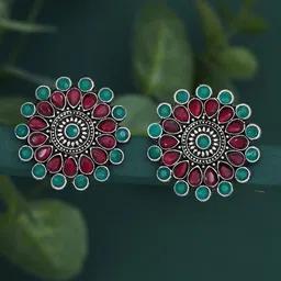 Sukkhi Silver-Plated Oxidised Contemporary Stud Earrings-picture-34