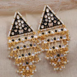 Crunchy Fashion Gold-Plated Black Contemporary Enamelled Drop Earrings-picture-37