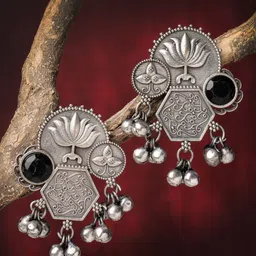 Sanjog Silver Plated Artificial Beads Oxidised Drop Coin Tribal Ghungroo Earrings-picture-18