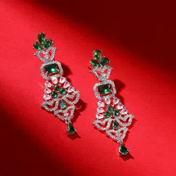 Priyaasi Silver-Plated American Diamond-Studded Contemporary Drop Earrings image 1