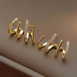PolluxCraft Korean Gold-Plated Zircon Studded Contemporary Shaped Studs-picture-19