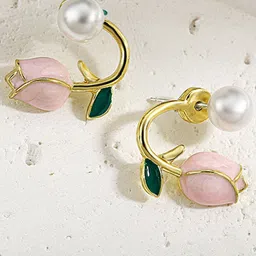 PolluxCraft Gold-Plated Pearls Studded Korean Floral Shaped Studs-image-49