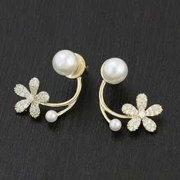PolluxCraft Gold-Plated Korean Zircon Studded Contemporary Shaped Studs-image-69