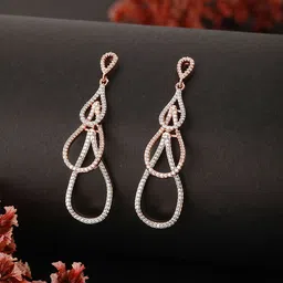 Saraf RS Jewellery Rose Gold Plated Contemporary American Diamond Drop Earrings image 1