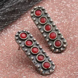 PANASH Silver-Toned Oxidised Contemporary Drop Earrings-image-89