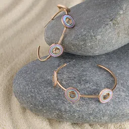 AMI Gold-Plated Enamelled Contemporary Half Hoop Earrings-picture-27