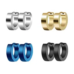 KARISHMA KREATIONS Men Set Of 4 Stainless Steel Hoop Earrings-picture-54