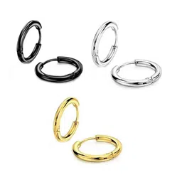 KARISHMA KREATIONS Men Set Of 3 Stainless Steel Hoop Earrings image 1