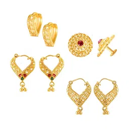 Vighnaharta Set Of 4 Gold-Plated Contemporary Hoop & Studs Earrings-picture-35