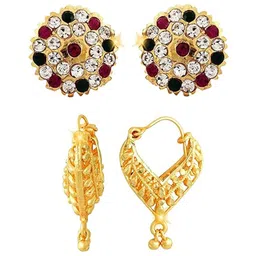 Vighnaharta Set Of 2 Gold-Plated Cubic Zirconia-Studded Contemporary Studs Earrings-picture-36