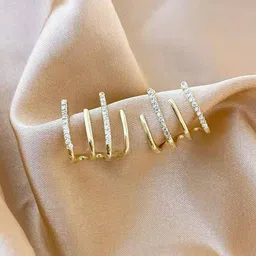 PolluxCraft Korean Gold-Plated Zircon Studded Contemporary Shaped Studs-image-19