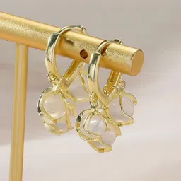 PolluxCraft Gold-Plated Cubic Zirconia Studded Contemporary Drop Earrings-image-45