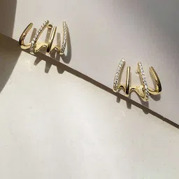 PolluxCraft Korean Gold-Plated Zircon Studded Contemporary Shaped Studs-image-6