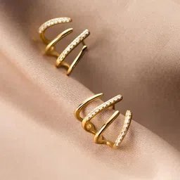 PolluxCraft Gold-Plated Zircon Contemporary Shaped Half Hoop Earrings-image-3