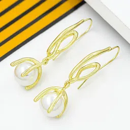 Bellofox Gold-Toned & White Beads Studded Drop Earrings-picture-12