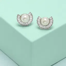 AMI Silver-Plated Contemporary CZ-Studded Studs Earrings-image-81