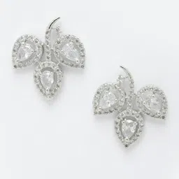 Aazeen Rhodium-Plated Leaf Shaped AD Studded Studs Earrings-picture-17